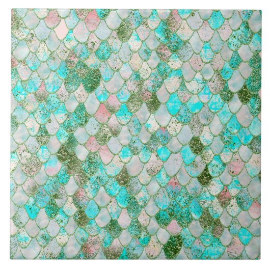 Wonky Waterverf Mint Green Glitter Mermaid Scales Tegeltje (Voorkant)