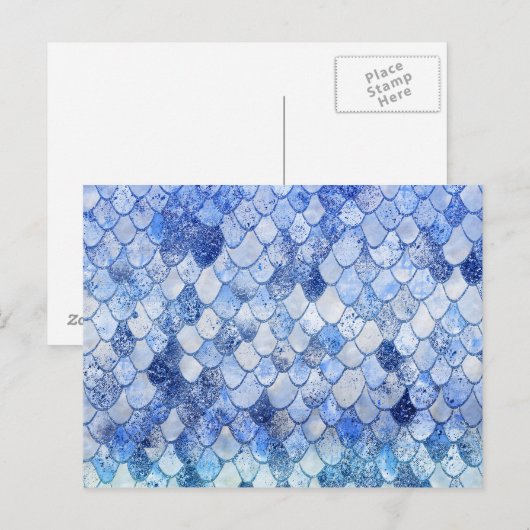 Wonky Waterverf Ocean Blue Glitter Mermaid Scales Briefkaart (Voorkant / Achterkant)
