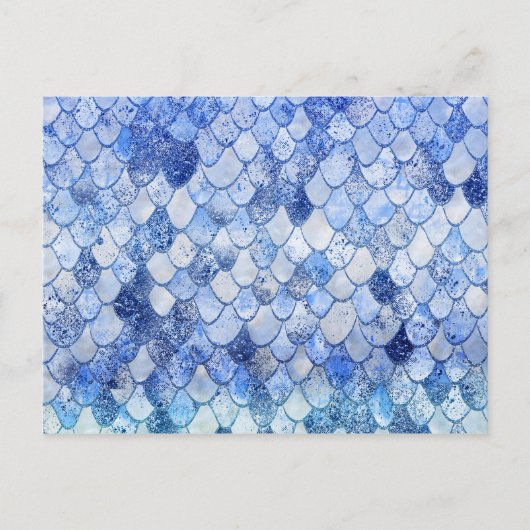 Wonky Waterverf Ocean Blue Glitter Mermaid Scales Briefkaart (Voorkant)
