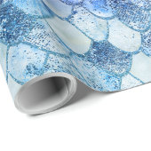 Wonky Waterverf Ocean Blue Glitter Mermaid Scales Cadeaupapier (Rol Hoek)