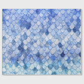Wonky Waterverf Ocean Blue Glitter Mermaid Scales Cadeaupapier (Vlak)