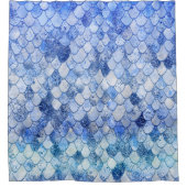 Wonky Waterverf Ocean Blue Glitter Mermaid Scales Douchegordijn (Voorkant)