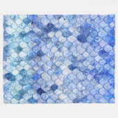 Wonky Waterverf Ocean Blue Glitter Mermaid Scales Fleece Deken (Voorkant (Horizontaal))