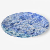 Wonky Waterverf Ocean Blue Glitter Mermaid Scales Papieren Bordje (Gekanteld)