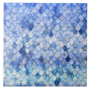 Wonky Waterverf Ocean Blue Glitter Mermaid Scales Tegeltje