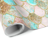 Wonky Waterverf Pastel Glitter Mermaid Scales Cadeaupapier (Rol Hoek)