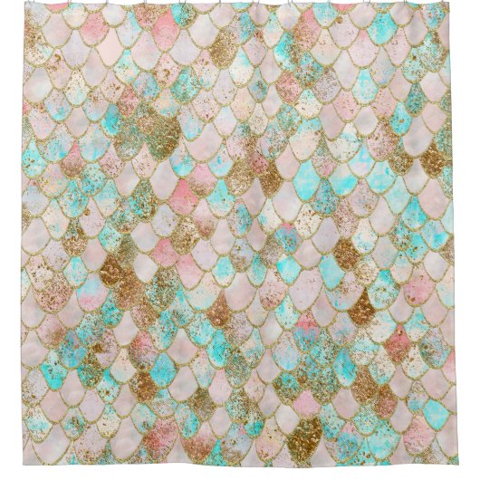Wonky Waterverf Pastel Glitter Mermaid Scales Douchegordijn (Voorkant)
