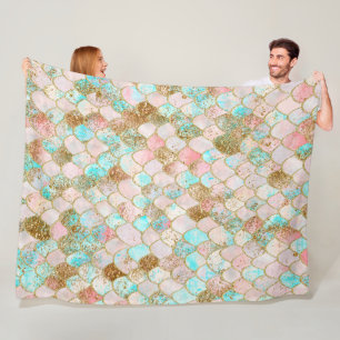 Wonky Waterverf Pastel Glitter Mermaid Scales Fleece Deken