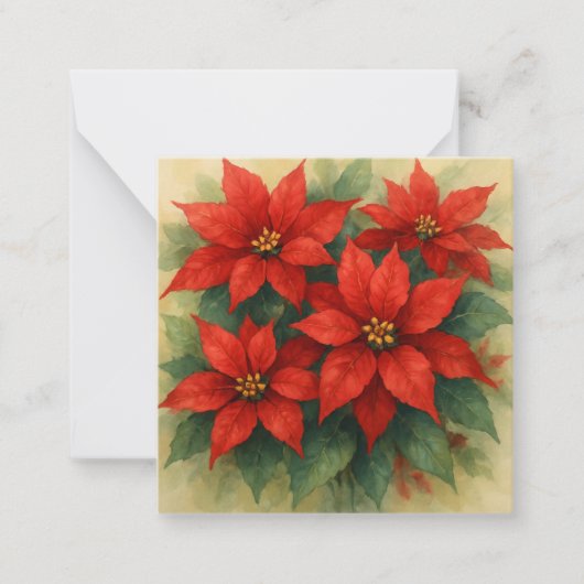 Wonky Zoo Christmas Flat Note Kaart – Red Flowers Notitiekaartje (Voorkant)