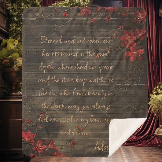 Wood and Cherry Blossom Custom Message Sherpa Deken