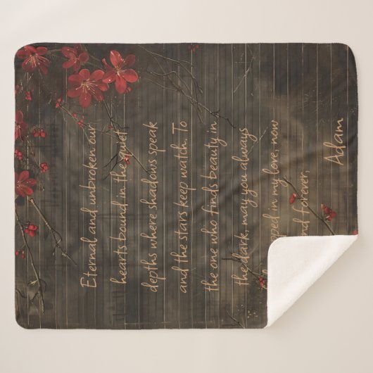Wood and Cherry Blossom Custom Message Sherpa Deken (Voorkant (horizontaal))