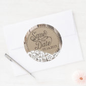 Wood and Lace Rustic Sla het datumlabel op Ronde Sticker (Envelop)