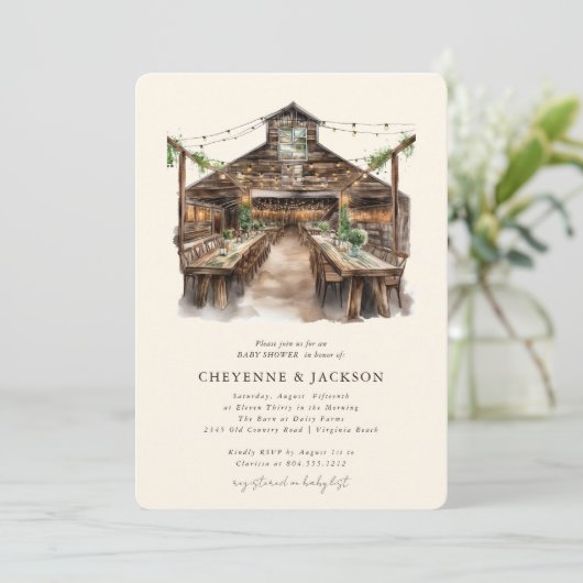 Wood and String Lights Baby shower Uitnodiging (Staand voorkant)