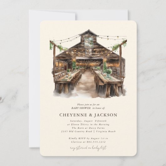 Wood and String Lights Baby shower Uitnodiging (Voorkant)