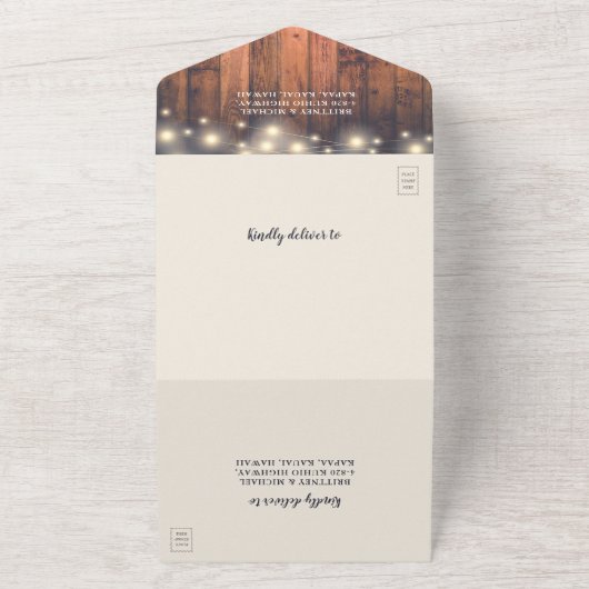 Wood Antler String Lights Lavender Wedding All In One Uitnodiging (Buitenkant)