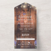 Wood Antler String Lights Lavender Wedding All In One Uitnodiging (Binnen)