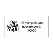 Wood Art Stamp initiaal A met adres. Rubberstempel (Afrduk)