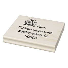 Wood Art Stamp initiaal A met adres. Rubberstempel
