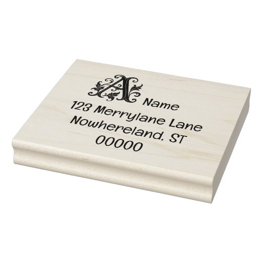 Wood Art Stamp initiaal A met adres. Rubberstempel (Stempel)