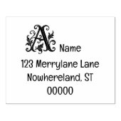 Wood Art Stamp initiaal A met adres. Rubberstempel (Afrduk)