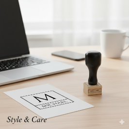 Wood Art Stamp met Jouw naam en Initiaal Rubberstempel