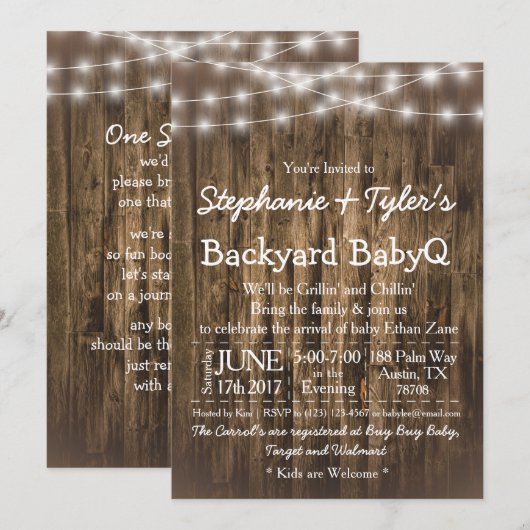 Wood BabyQ Backyard BBQ Bash Rustige Baby shower Kaart (Voorkant / Achterkant)