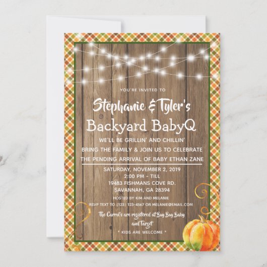 Wood BabyQ Backyard BBQ Rustige Herfst Baby shower Kaart (Voorkant)