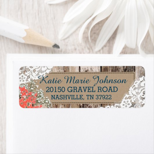 Wood Baby's Breath Lace Rustiek Bruiloft Label (Insitu)