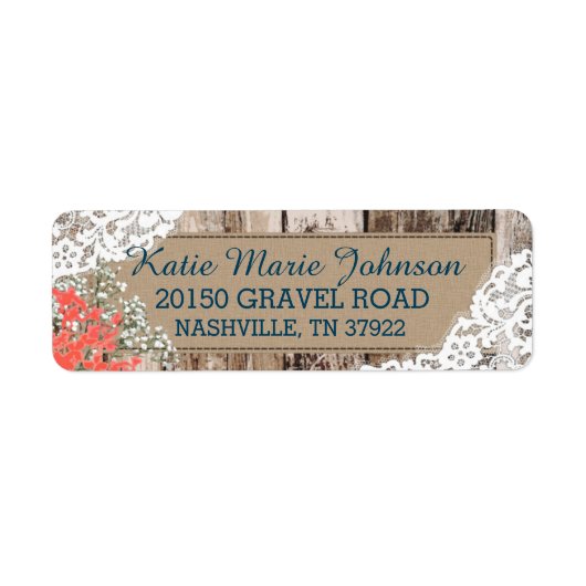 Wood Baby's Breath Lace Rustiek Bruiloft Label (Voorkant)