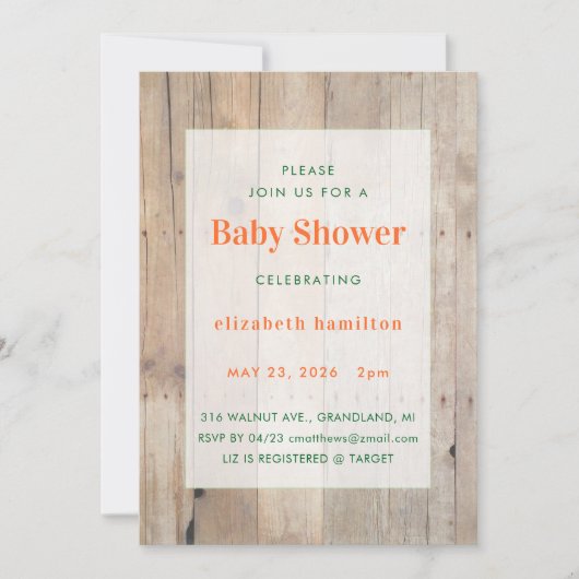 Wood Background Baby Shower Invitation Kaart (Voorkant)