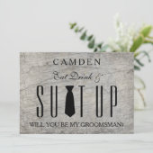 Wood Background Suitup Ik ben m'n groomsman Kaart (Staand voorkant)