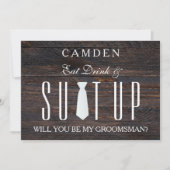 Wood Background Suitup Ik ben m'n groomsman Kaart (Voorkant)