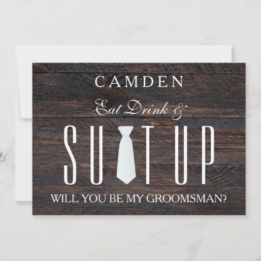 Wood Background Suitup Ik ben m'n groomsman Kaart (Voorkant)