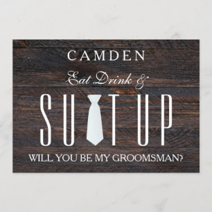 Wood Background Suitup Ik ben m'n groomsman Kaart