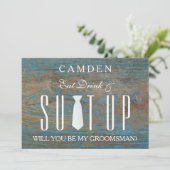 Wood Background Suitup Ik ben m'n groomsman Kaart (Staand voorkant)