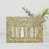 Wood Background Suitup Ik ben m'n groomsman Kaart (Staand voorkant)