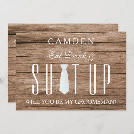 Wood Background Suitup Ik ben m'n groomsman Kaart (Voorkant / Achterkant)