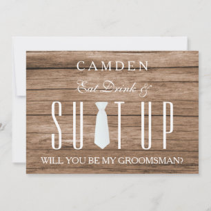 Wood Background Suitup Ik ben m'n groomsman Kaart