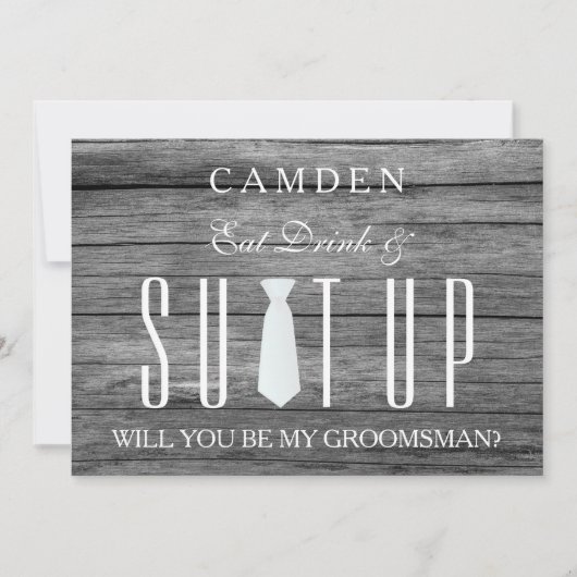 Wood Background Suitup Ik ben m'n groomsman Kaart (Voorkant)
