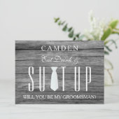 Wood Background Suitup Ik ben m'n groomsman Kaart (Staand voorkant)