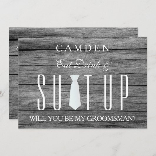 Wood Background Suitup Ik ben m'n groomsman Kaart (Voorkant / Achterkant)