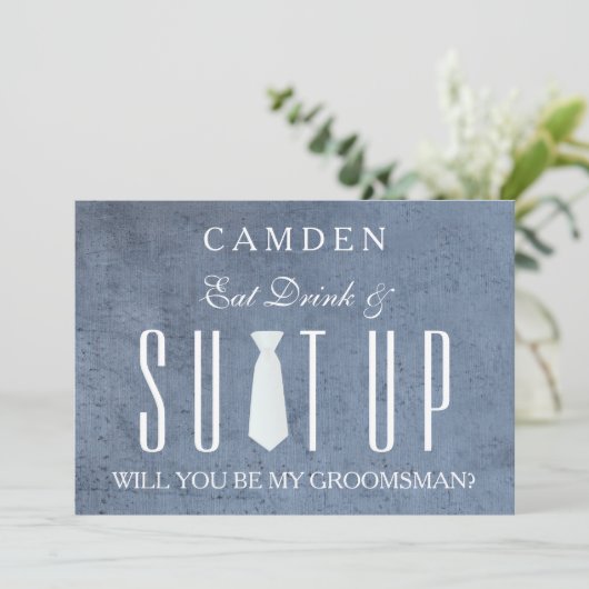 Wood Background Suitup Ik ben m'n groomsman Kaart (Staand voorkant)