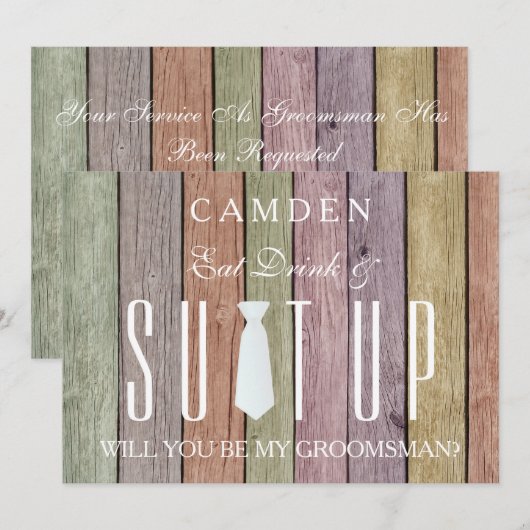 Wood Background Suitup Ik ben m'n groomsman Kaart (Voorkant / Achterkant)