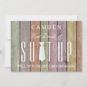 Wood Background Suitup Ik ben m'n groomsman Kaart