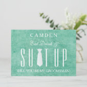 Wood Background Suitup Ik ben m'n groomsman Kaart (Staand voorkant)