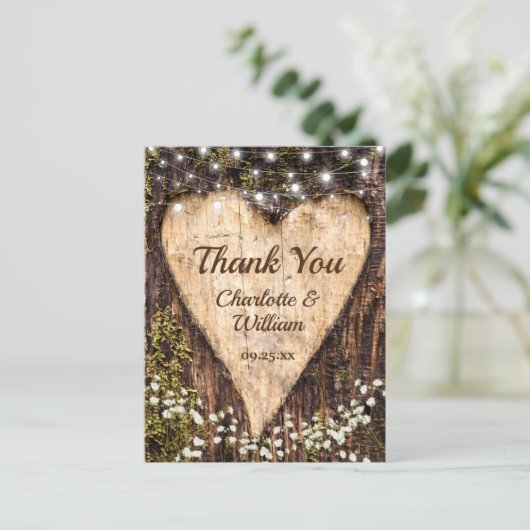 Wood Bark Heart Baby Breath Weddenschap Bedankt Briefkaart (Staand voorkant)
