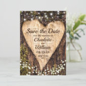 Wood Bark Heart Baby Breath Wedding Save the Date (Staand voorkant)