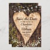 Wood Bark Heart Baby Breath Wedding Save the Date (Voorkant / Achterkant)