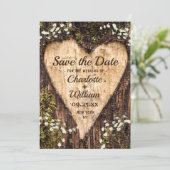 Wood Bark Heart Baby Breath Wedding Save the Date (Staand voorkant)