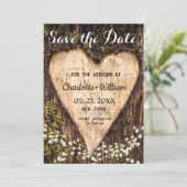 Wood Bark Heart Baby Breath Wedding Save the Date (Staand voorkant)